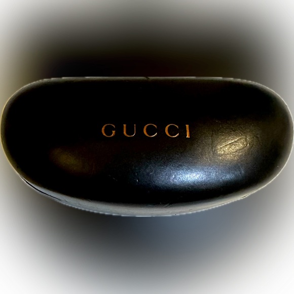 VTG GUCCI SUNGLASSES CASE LOGO HARD LEATHER CLAMSHELL BLACK CRESCENT EYE GLASSES - Picture 2 of 4